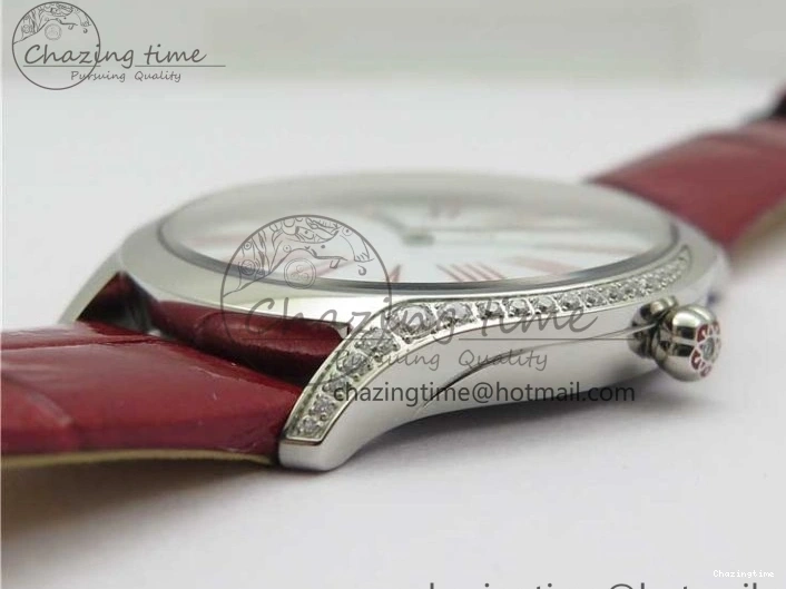 0402 Ladies’ De Ville Trésor Diamond SS 3AF 1:1 Best Edition White Dial On Red Leather Strap Swiss Quartz Snug 7885